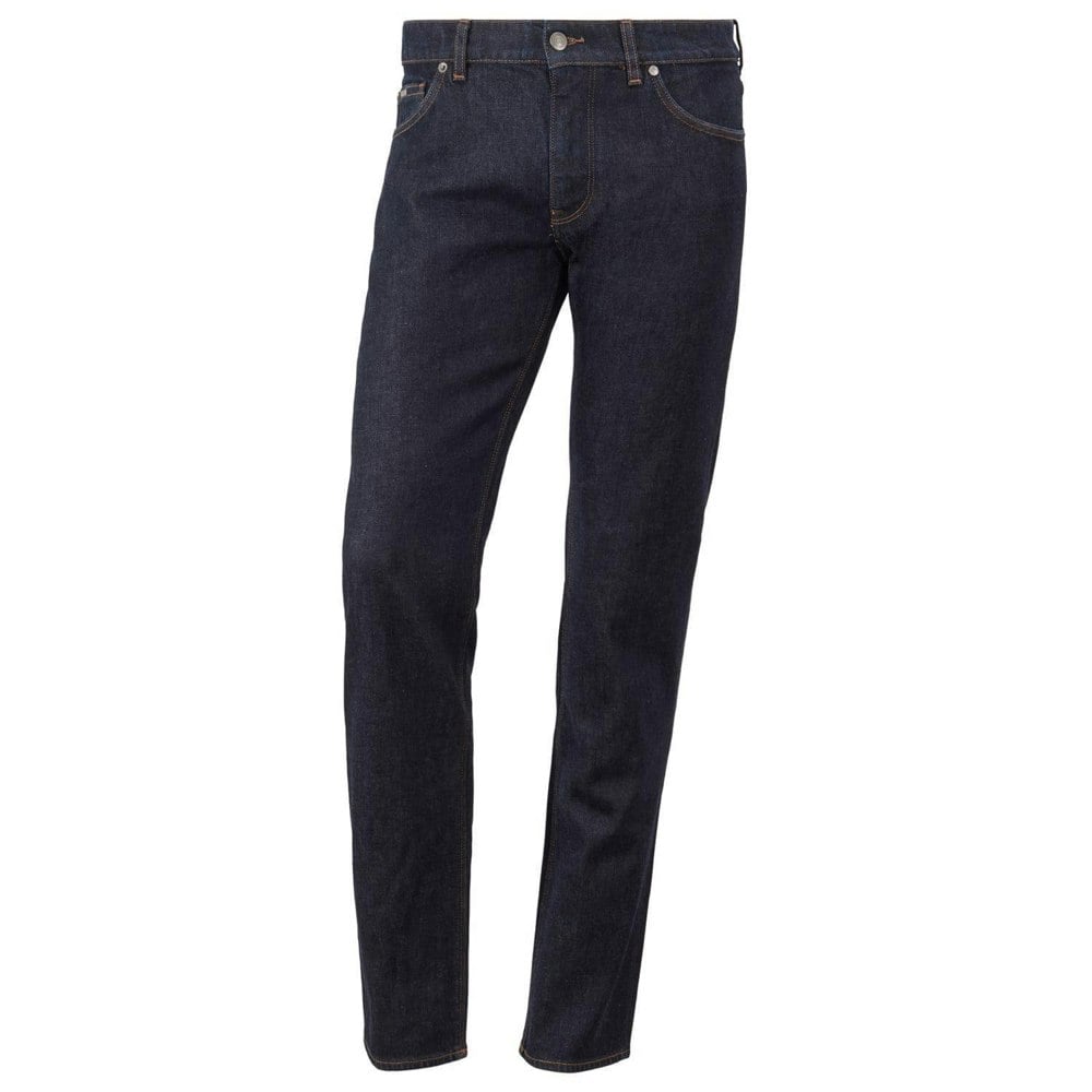 Hugo Boss Mens Maine3 Leather Badge Slim Jeans - Dark Navy