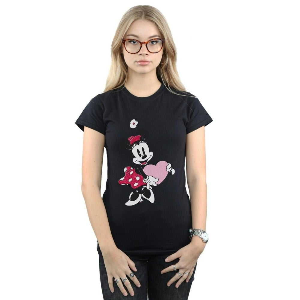 Disney Womens/Ladies Minnie Mouse Love Heart Cotton T-Shirt - Black