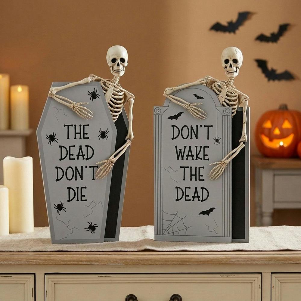 Garden Greatness Playful Skeleton Tombstone Ornaments