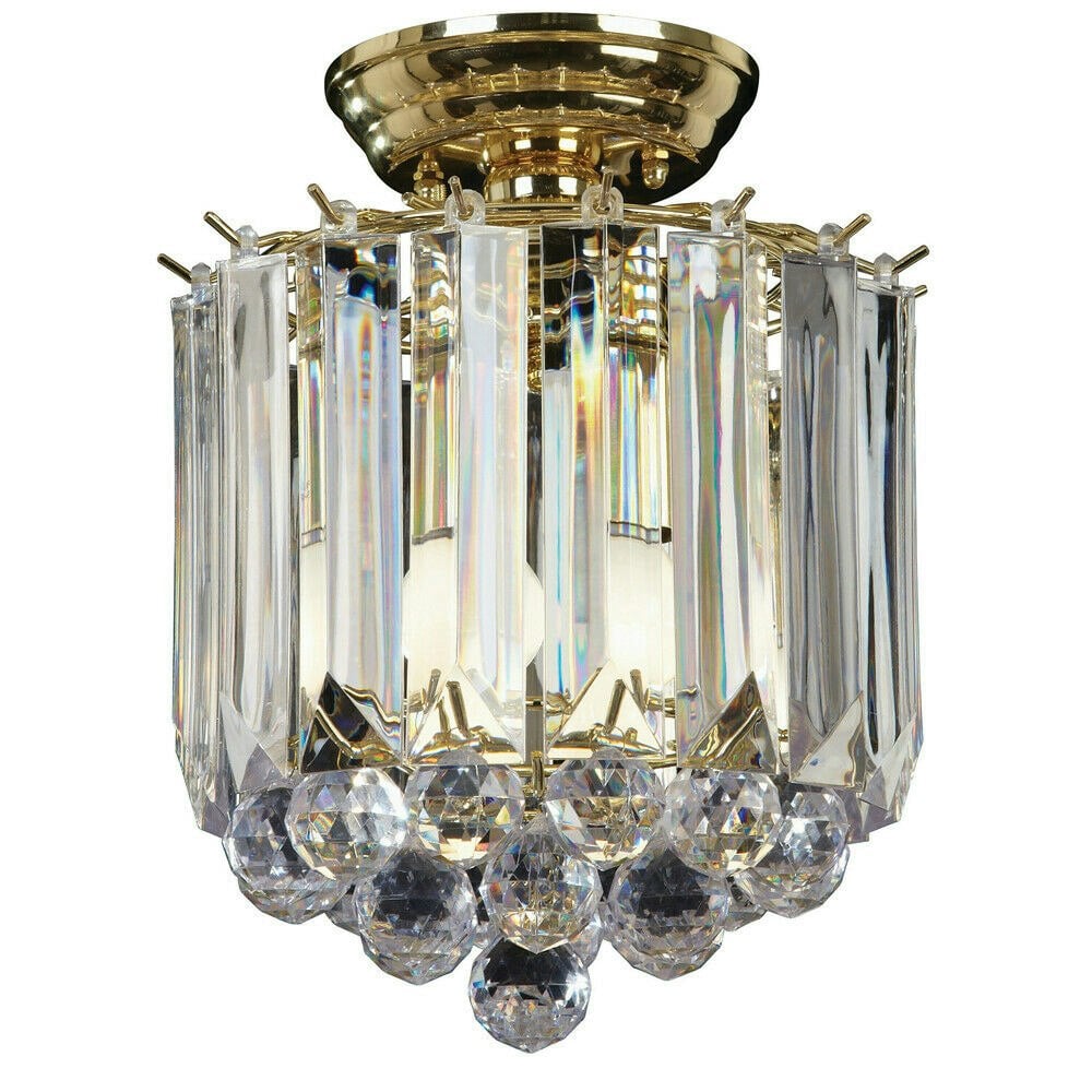 Flush Ceiling Mount Light Brass & Acrylic 2x Lamp Bulb Classic Hanging Fitting Loops