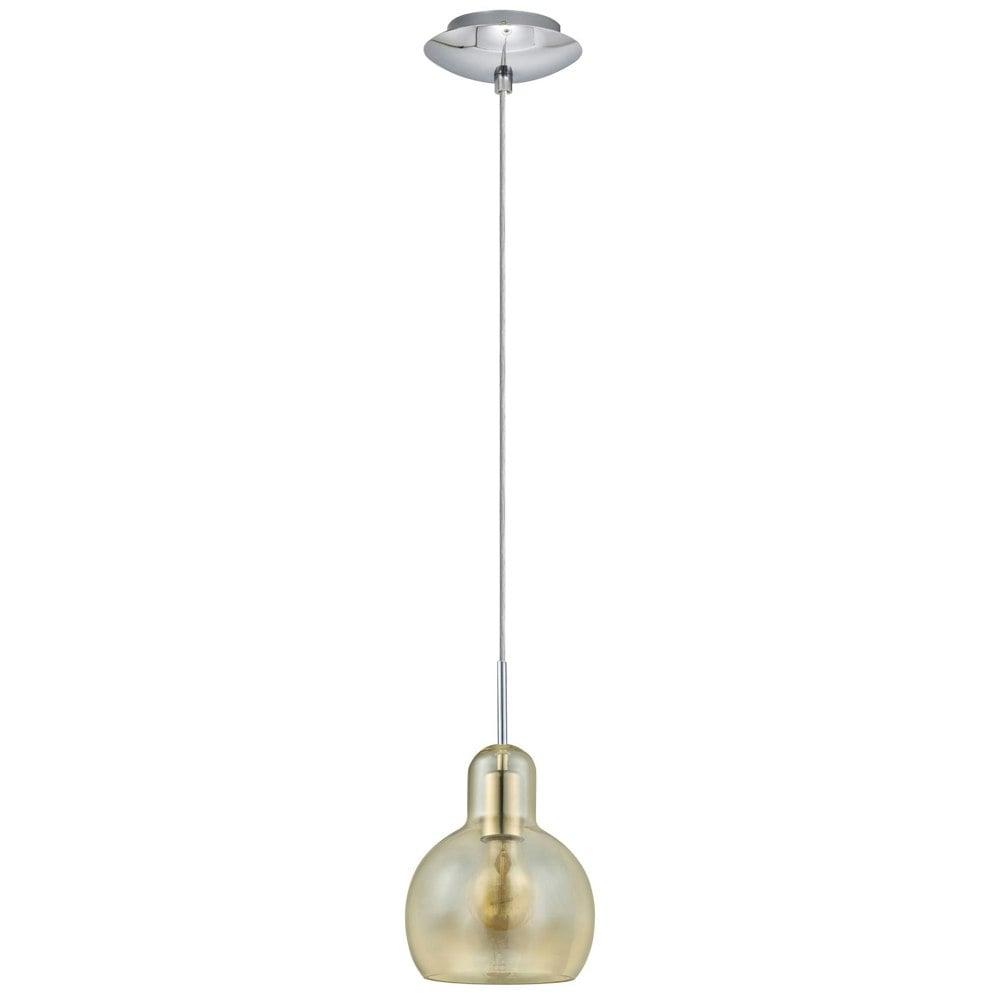 EGLO Brixham Pendant Light - Amber Glass Shade with Chrome-Plated Steel Accents