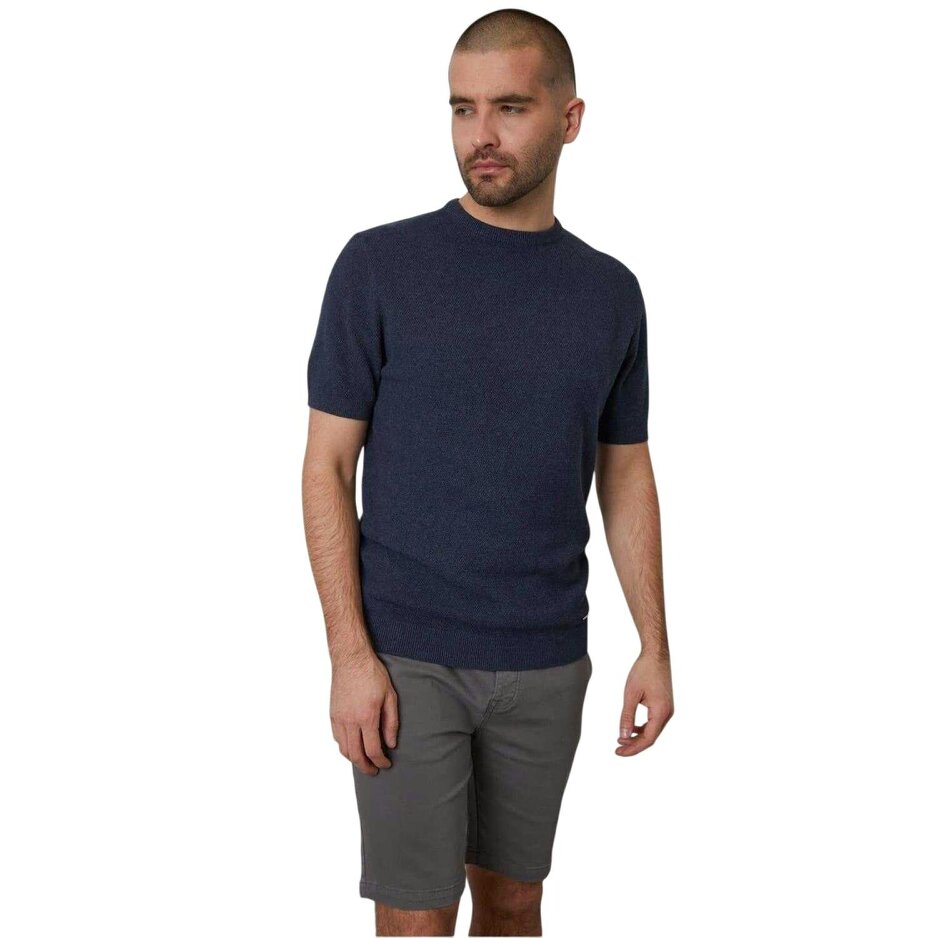 Threadbare Mens Moss Stitch Crew Neck T-Shirt - Denim Marl - Denim Marl - 60% Cotton/30% Polyester/10% Polyamide