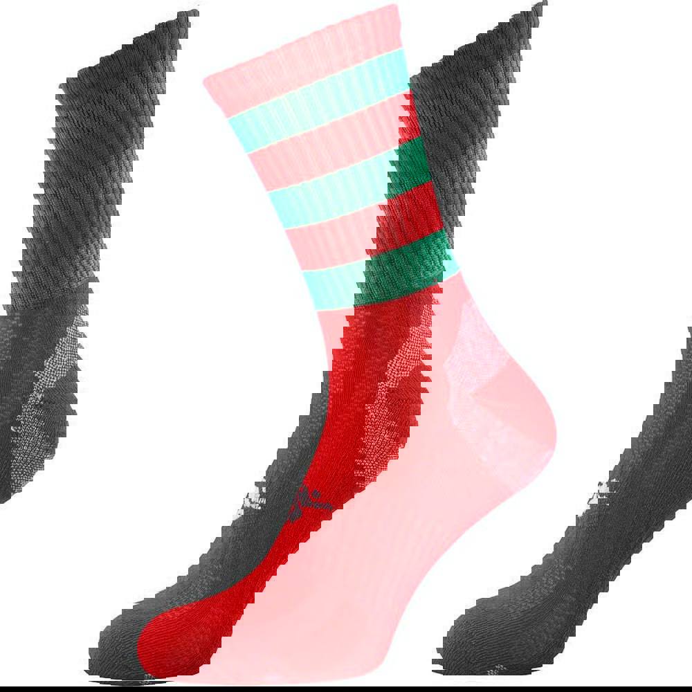 JUNIOR Size 12-2 Hooped Stripe Football Crew Socks RED/GREEN Training Ankle