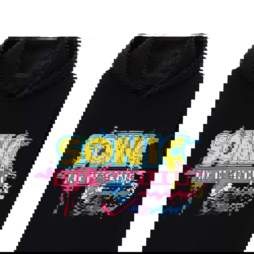 Sonic The Hedgehog Mens Psychedelic Logo Hoodie - Black