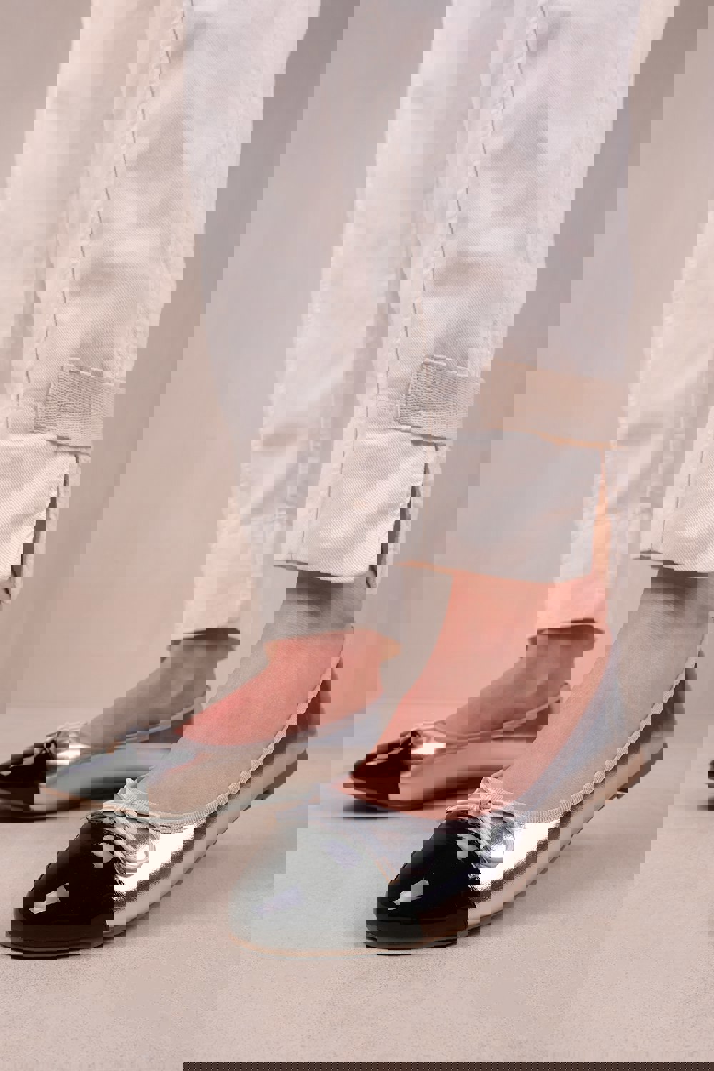 Where's That From Janice Ballerina Flats With Front Bow Detail in Silver Metallic