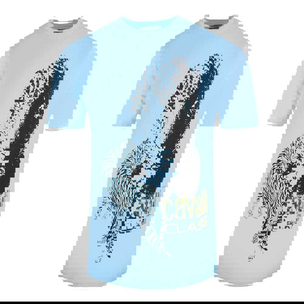 Cavalli Class Large Tiger Design Light Blue T-Shirt