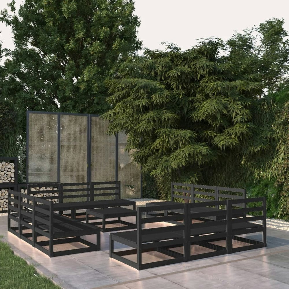 Berkfield 13 Piece Garden Lounge Set Black Solid Pinewood
