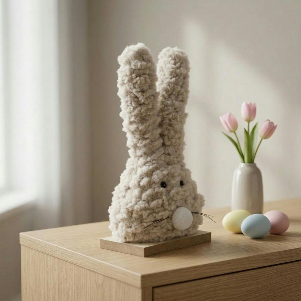 Garden Greatness Fluffy Bunny Figurine On Wooden Base
