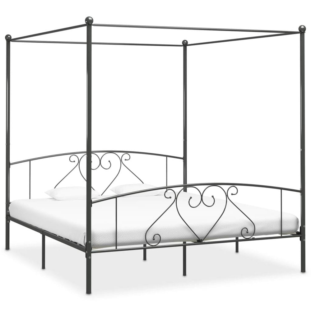 Berkfield Canopy Bed Frame Grey Metal 6FT Super King