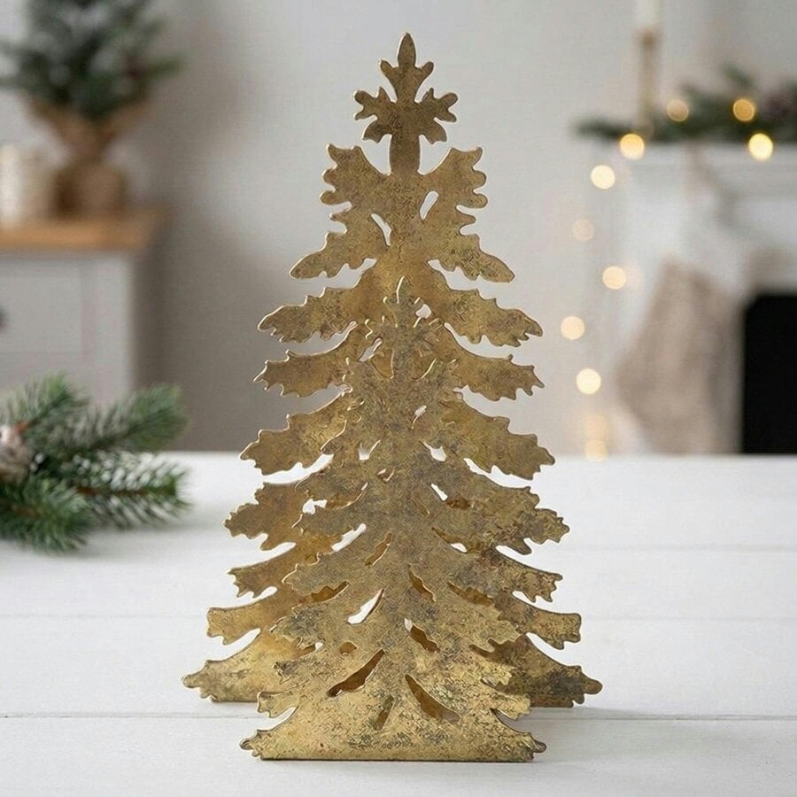 Garden Greatness 32cm Gold Christmas Tree Tealight Holder