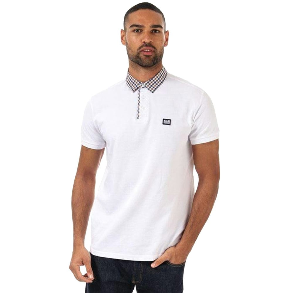Weekend Offender Mens Nicks Checked Collared Polo Shirt - White