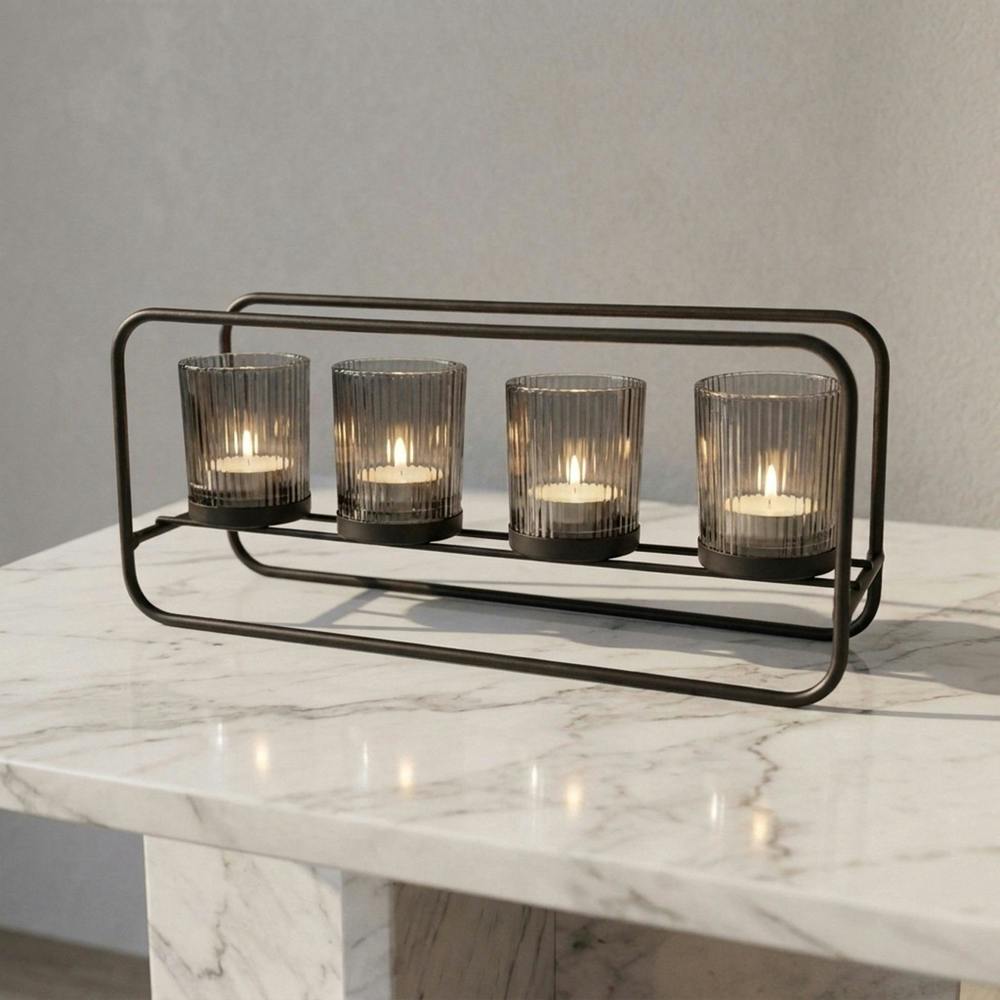 Garden Greatness Sleek Smoke Grey Four Tealight Holder