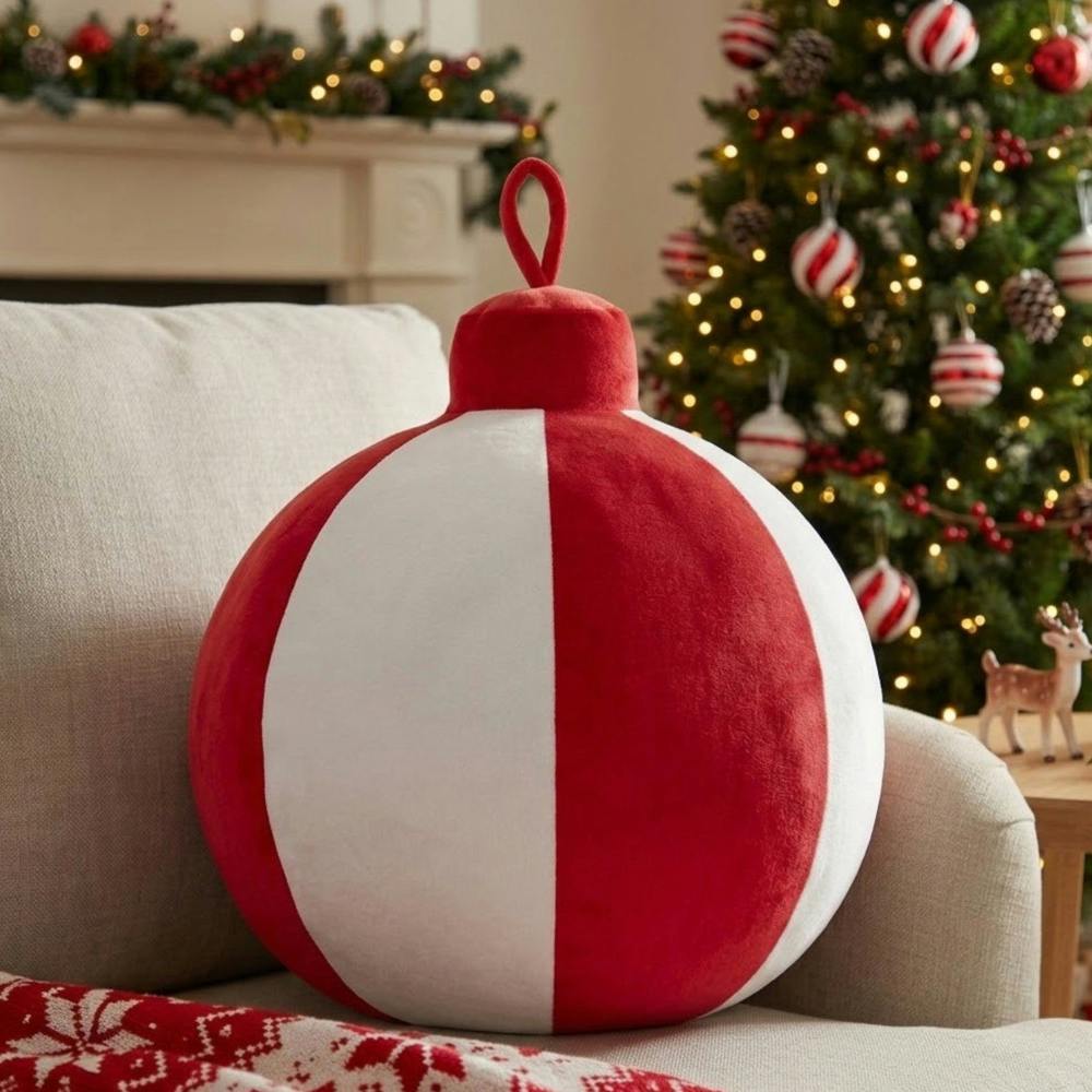 Garden Greatness XL Velvet Striped Christmas Bauble Cushion