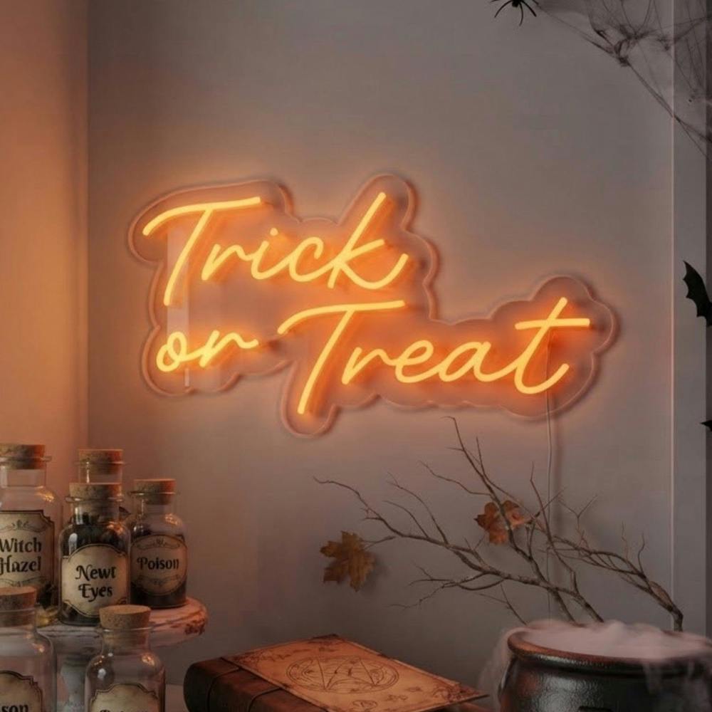 Garden Greatness Glowing Orange Neon Trick Or Treat Sign