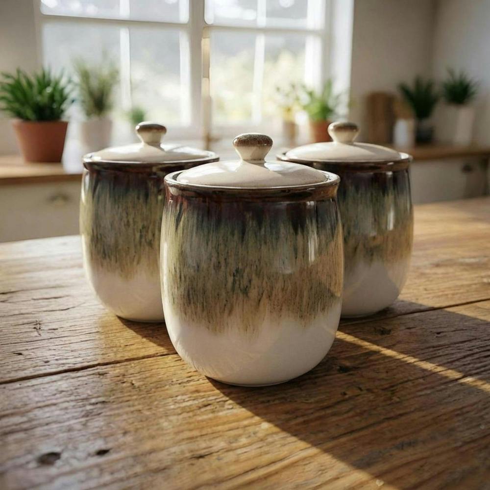 Garden Greatness Set Of 3 Reactive Glaze Canisters