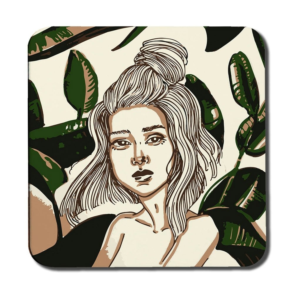 Benjamin Tate Design Young woman in tropical leaves (Coaster)