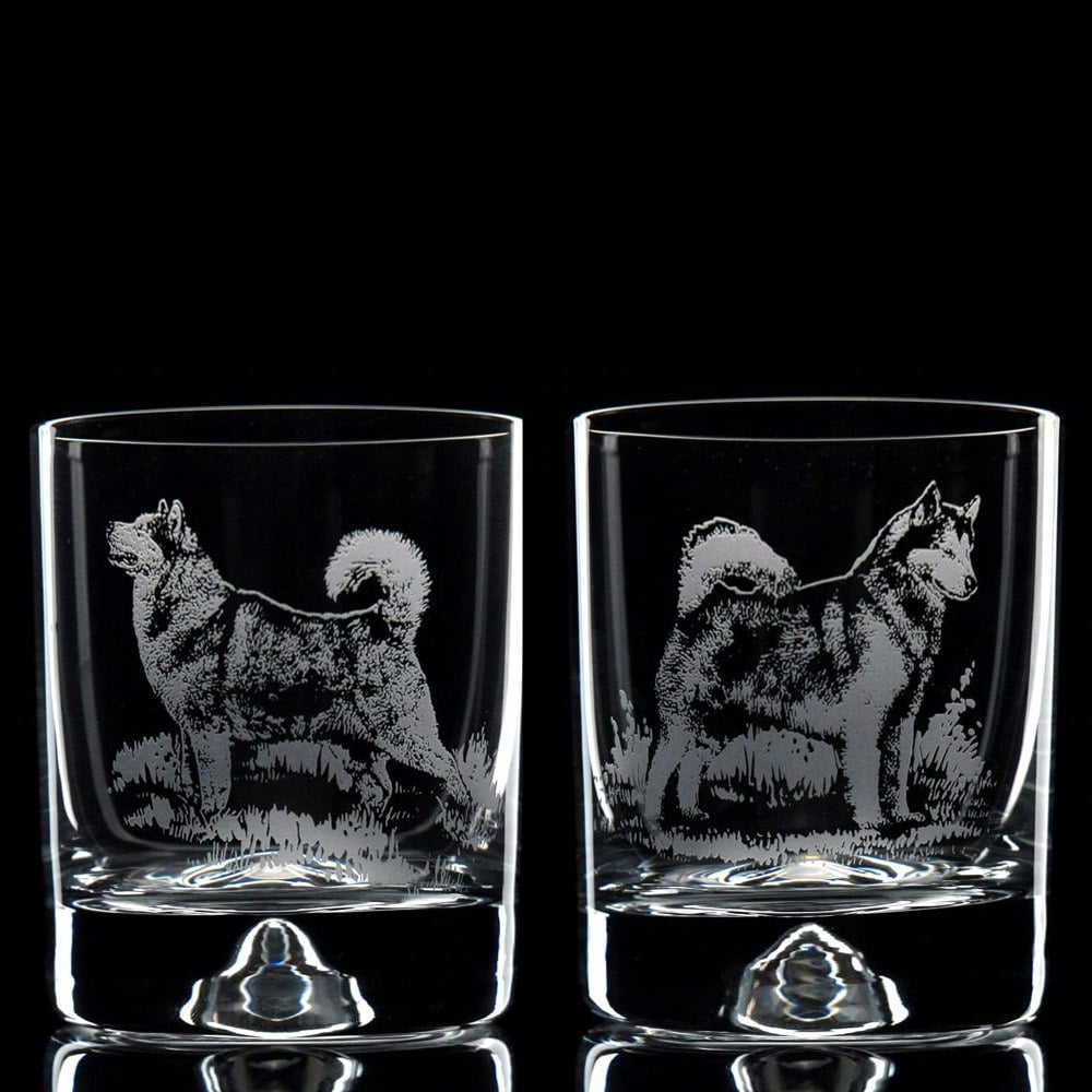 Glyptic Glass Art Alaskan Malamute Dog Whiskey Tumbler Glass - Hand Etched/Engraved Gift