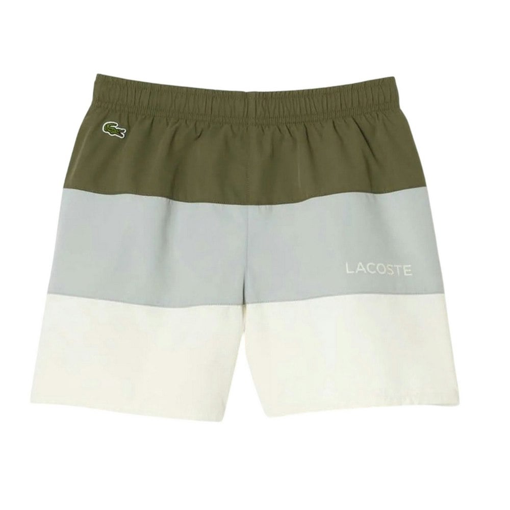 Lacoste Boys Colour Block Taffeta Swimming Trunks - Green/Grey/White