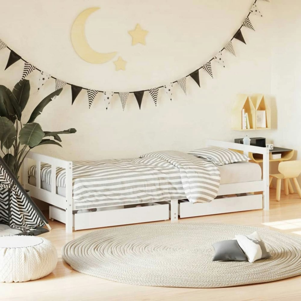 Berkfield Kids Bed Frame with Drawers White 90x190 cm Solid Wood Pine