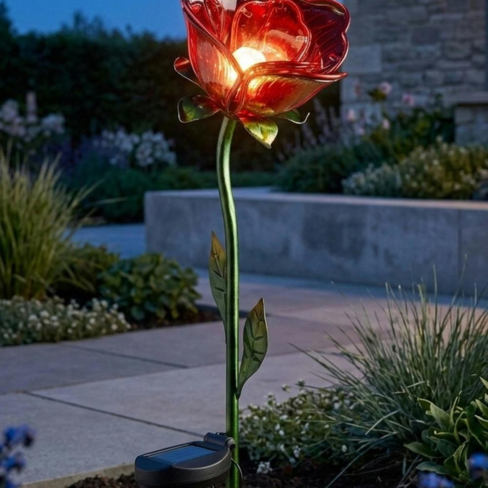 Garden Greatness Lunaria Red Rose Solar Garden Stake Light