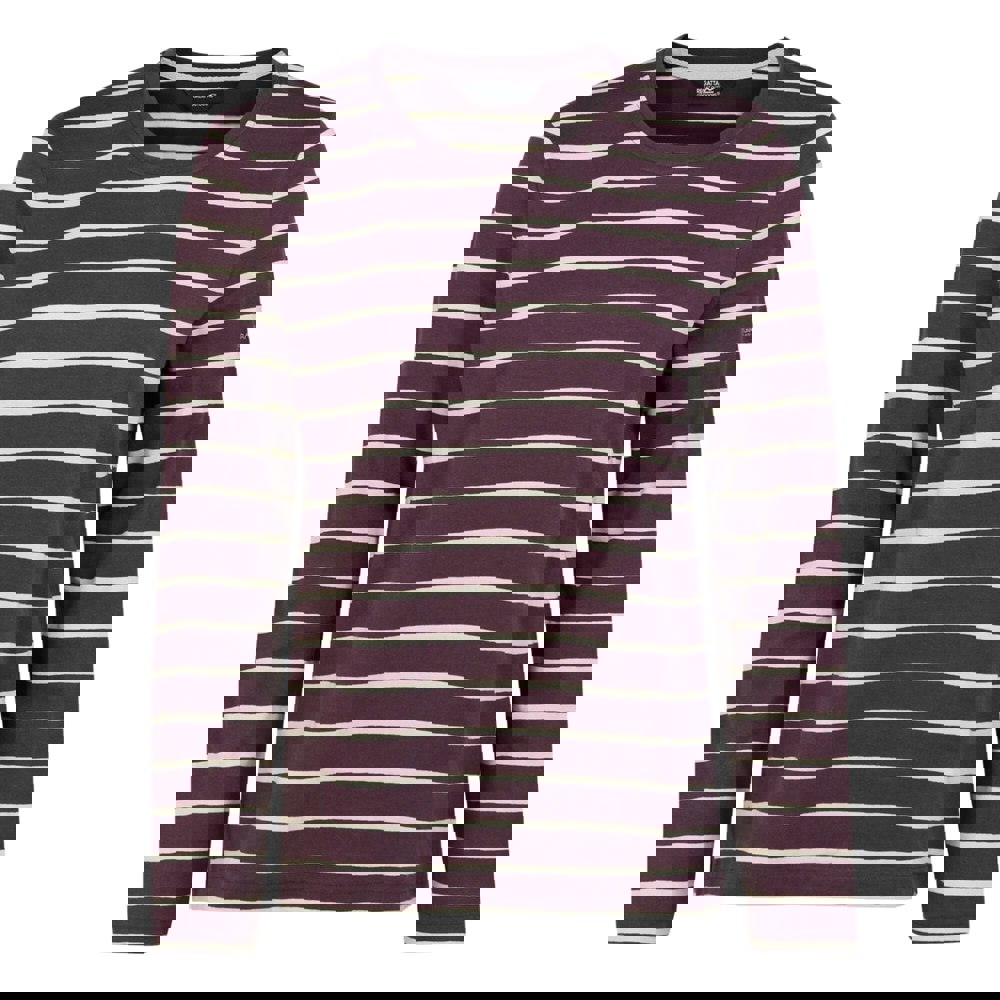 Regatta Women's Federica II Stripe Long-Sleeved T-Shirt - Deep Plum/Light Vanilla
