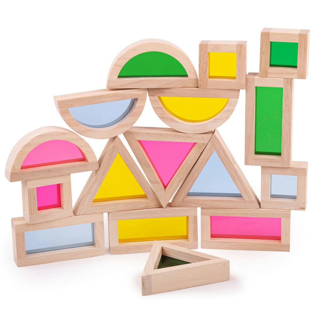 Bigjigs Toys Wooden Natural Sensory Shapes - 16 Pieces