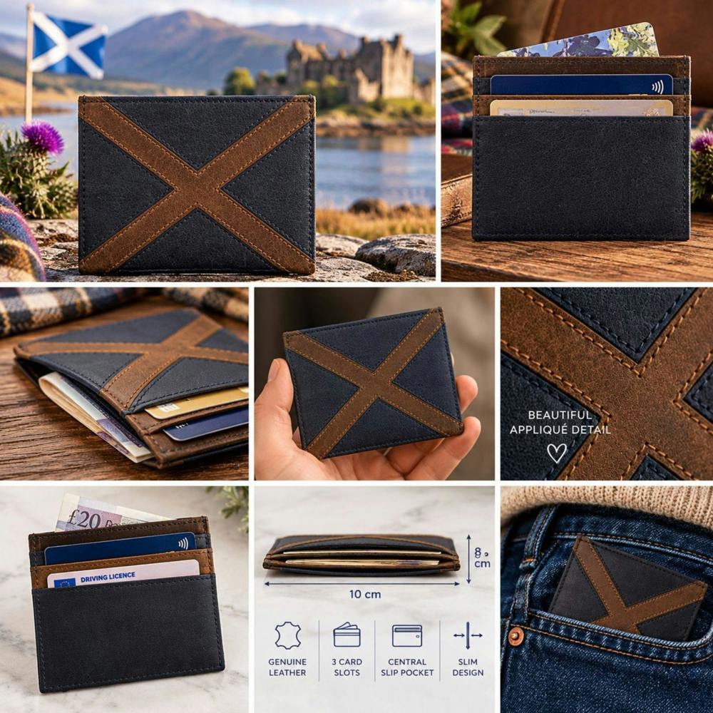 Mala Leather Saltire Scottish Flag Leather Card Holder - Blue & Brown  - Leather 