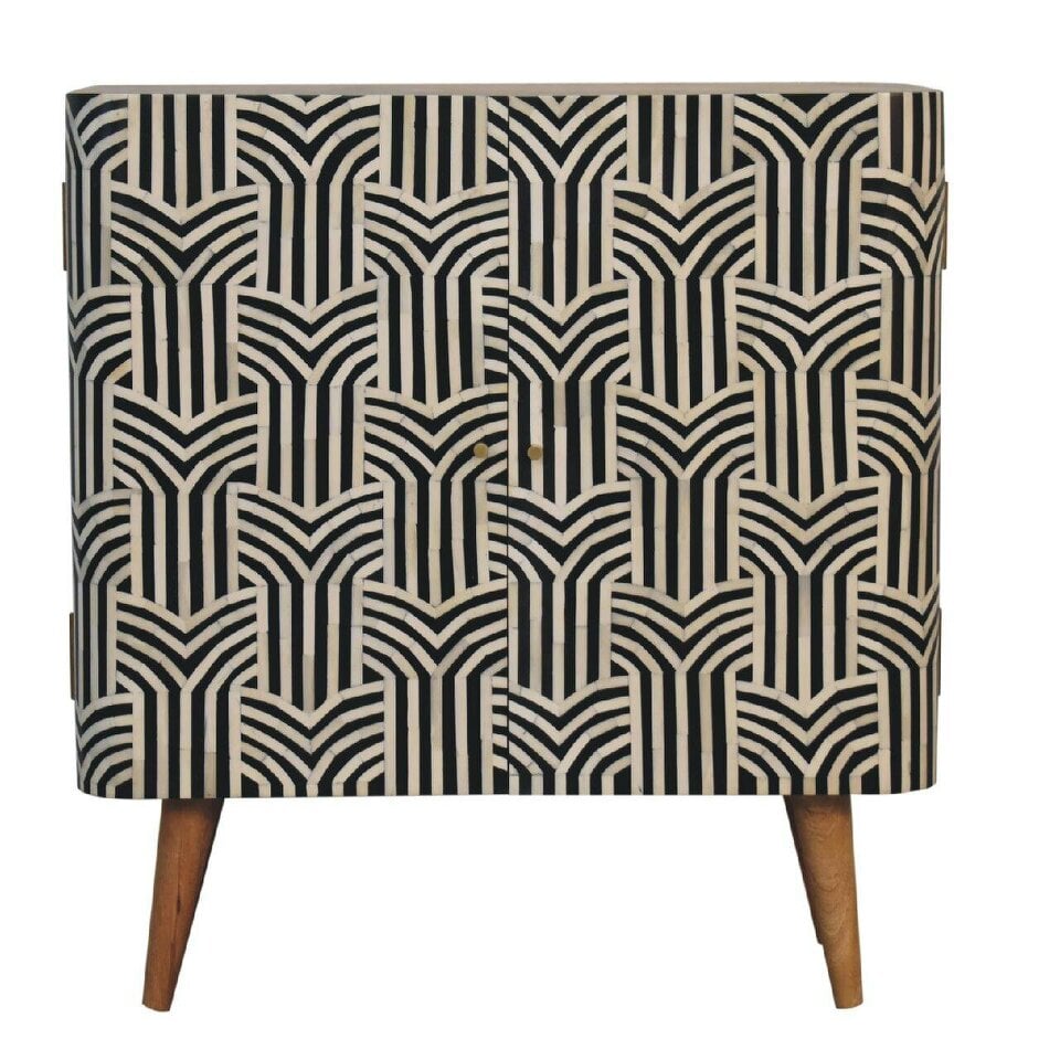 Wyld Haus Honolulu Monochrome Black and White Bone Inlay Storage Cabinet 2 Doors