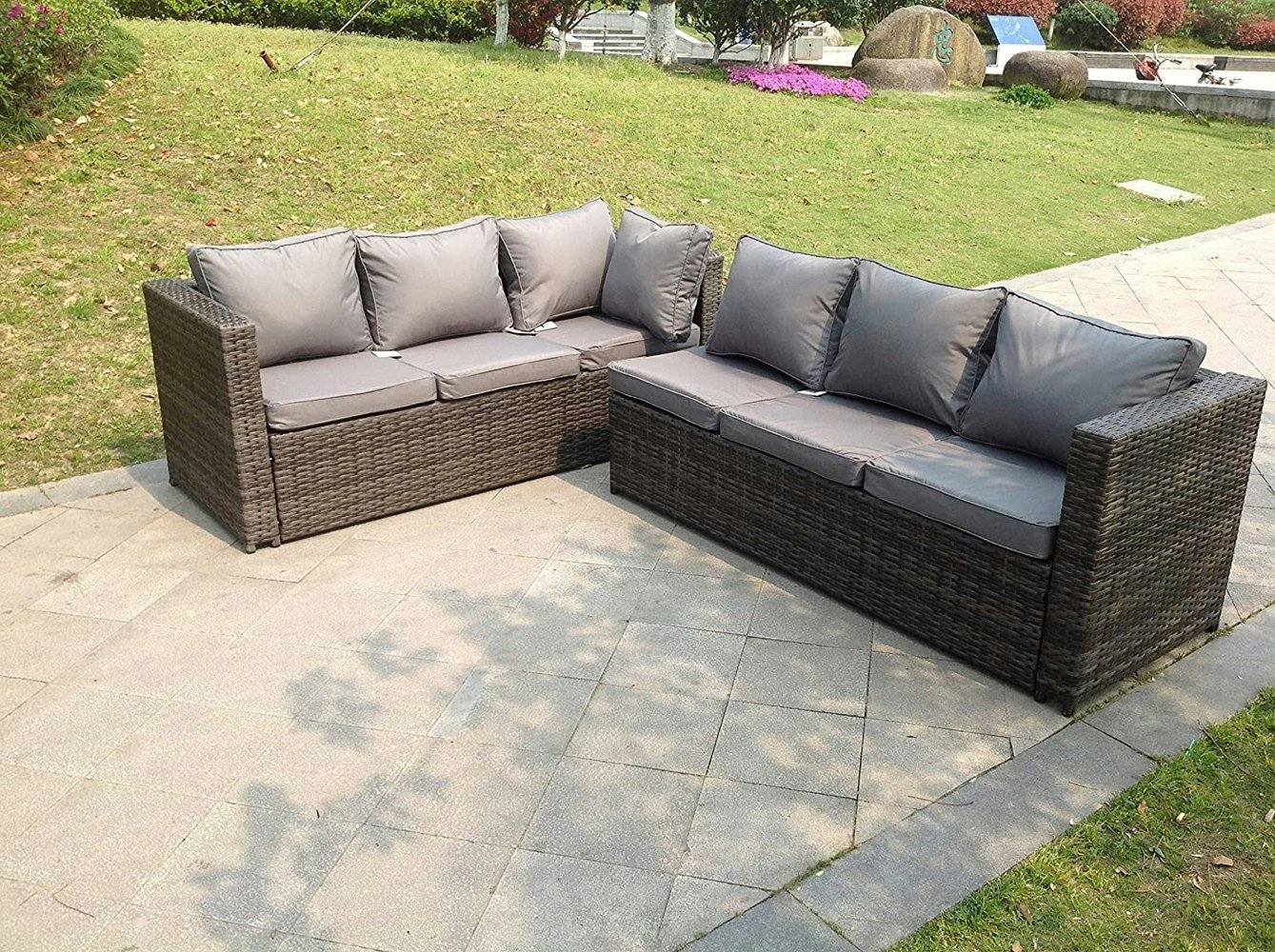 Fimous 8 Seater Corner Rattan Sofa Set Coffee Table Chair Garden Furniture Outdoor