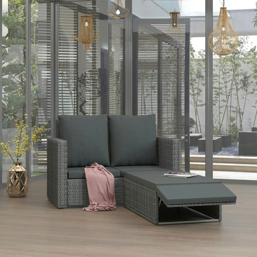 Berkfield 2 Piece Garden Lounge Set with Cushions Poly Rattan Grey