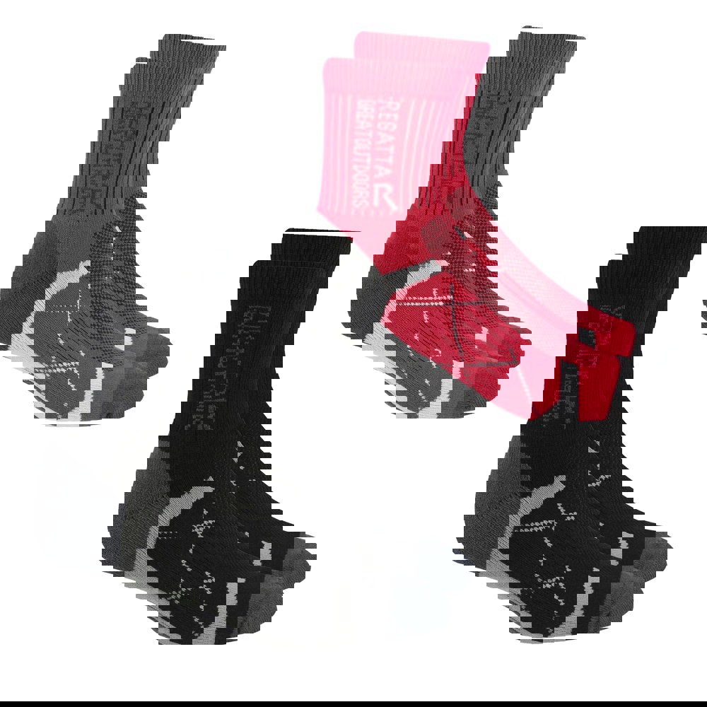 Regatta Womens/Ladies Outdoor Boot Socks (Pack of 2) - Black/Cherry Pink