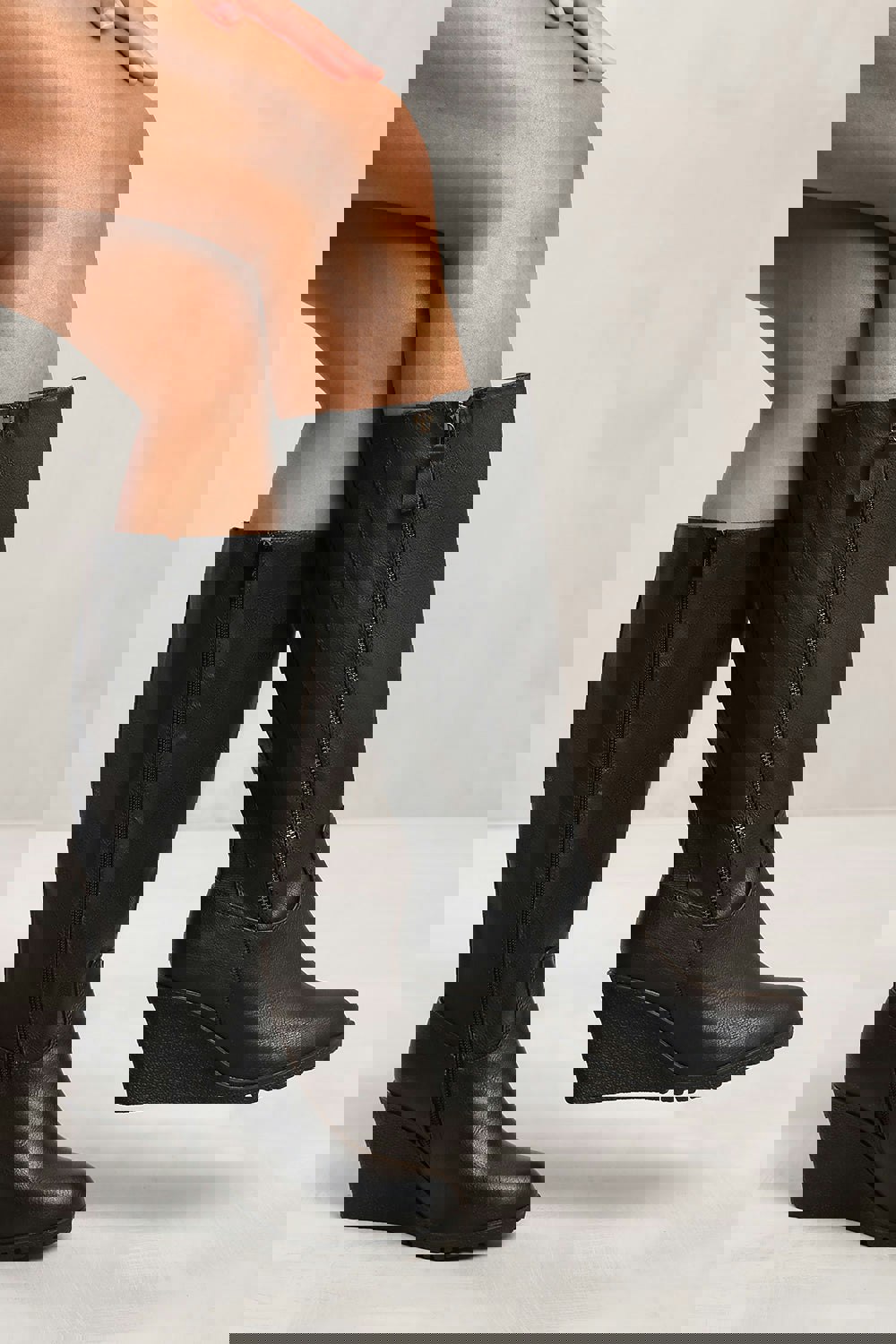 Where's That From Leane Wedge Heel Mid Calf High Boots With Side Zip in Black