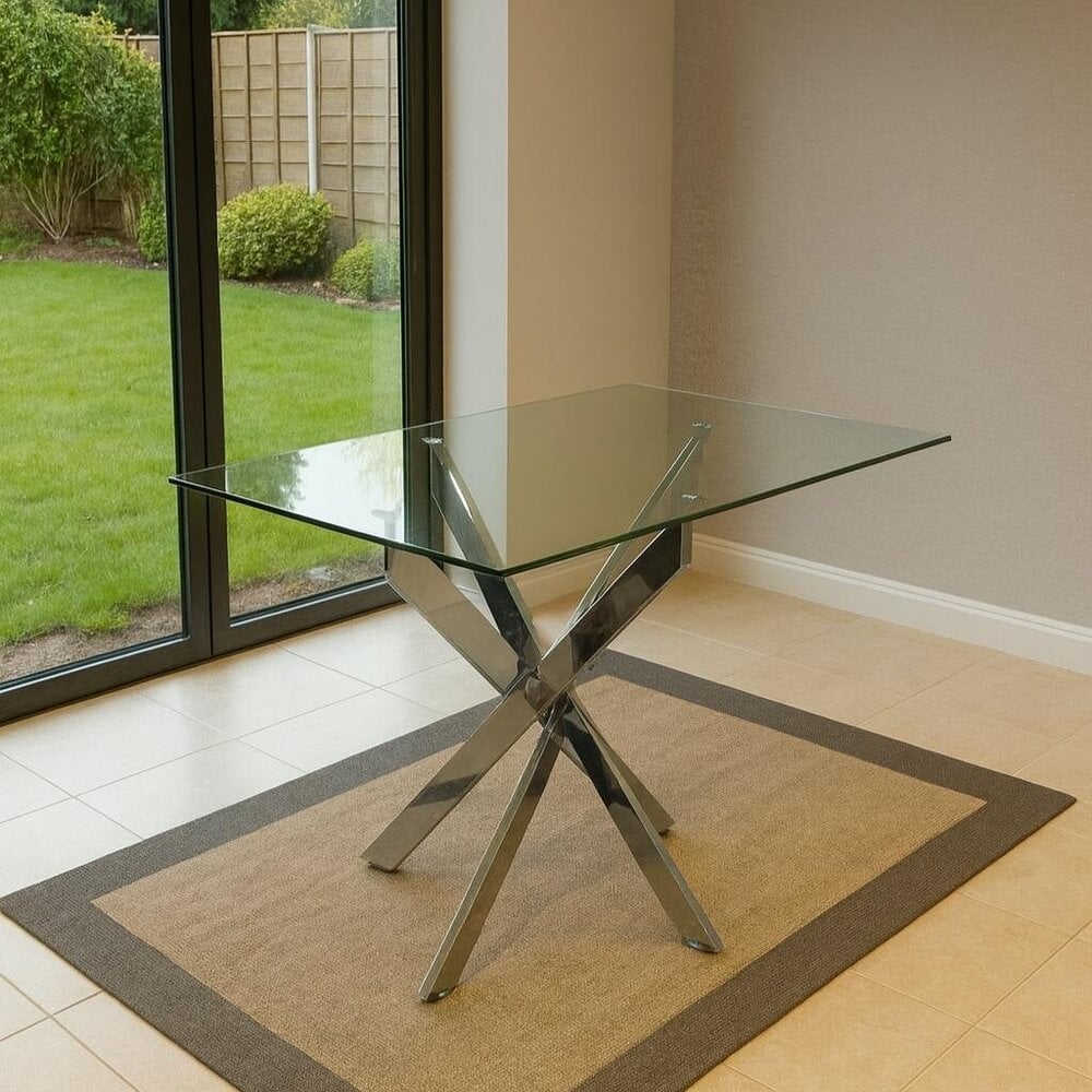 Kosy Koala Modern Rectangle Glass Dining Table Set With 4 Mustard Gem Pattern Chairs Dining Room Furniture