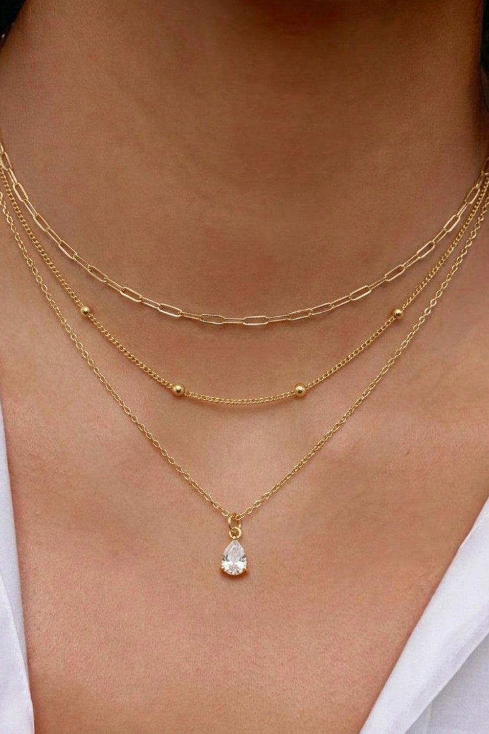 Serla Gold 3 Layer Diamond Droplet Necklace