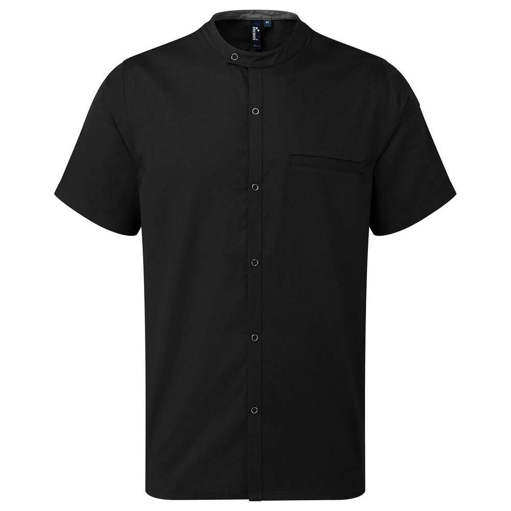 Premier Unisex Adult Recyclight Short-Sleeved Chef Shirt - Black - Black - 65% Recycled Polyester/35% Cotton Twill