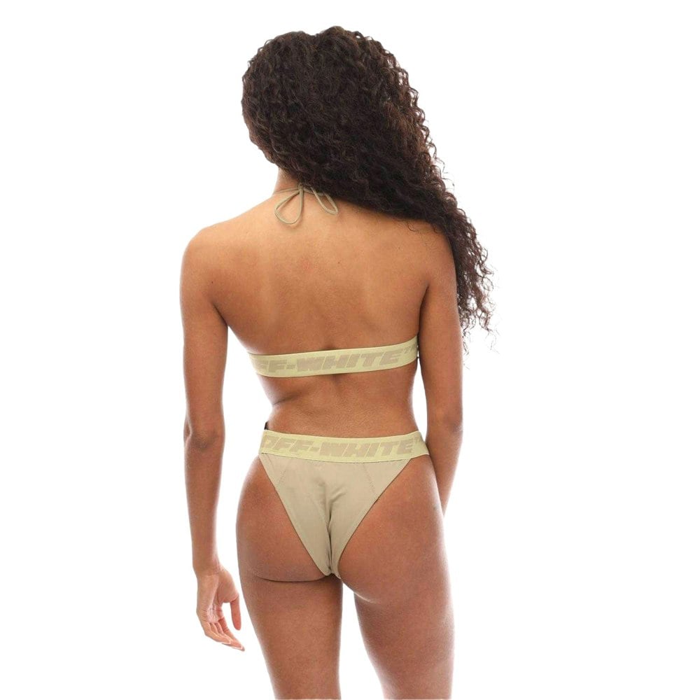 Off White Womens Logo Branded Tape Bikini Set - Green