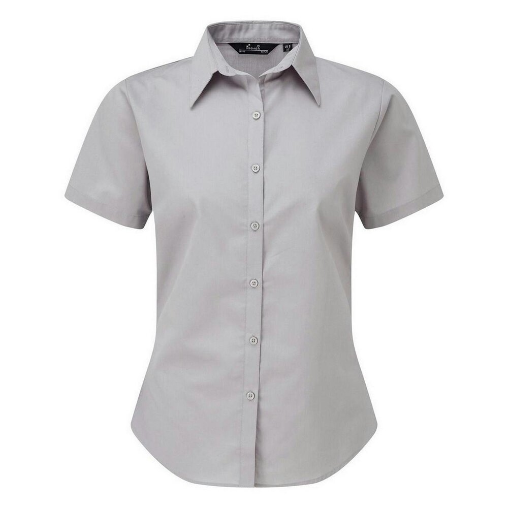 Premier Short Sleeve Poplin Blouse / Plain Work Shirt - Silver - Silver - 65% Polyester/35% Cotton