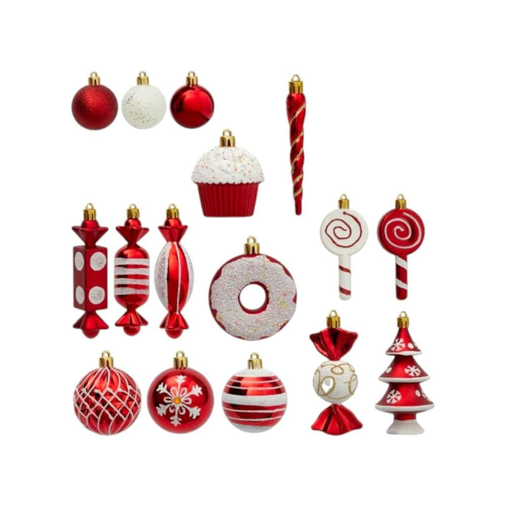 Garden Greatness Set of 50 Candy Cane Red Baubles