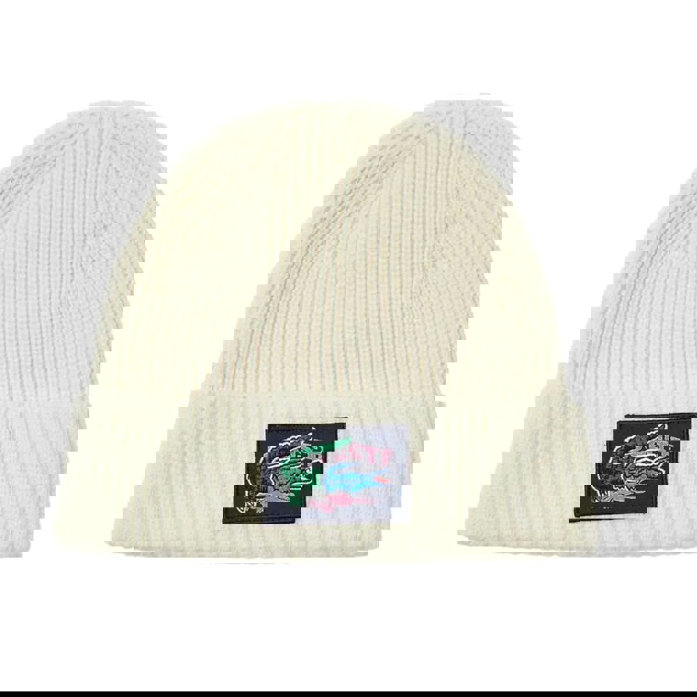 Lacoste Logo Wool Scarf & Beanie Set - Cream