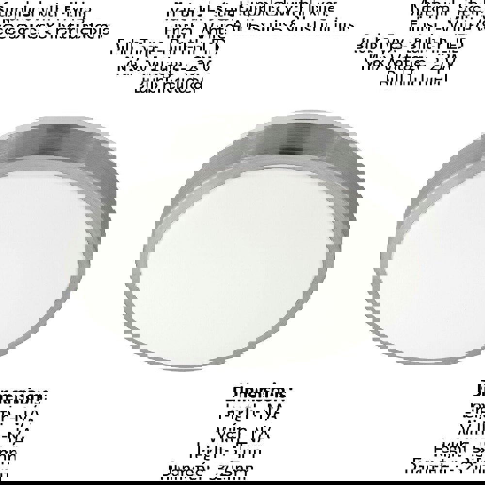 Wall Flush Ceiling Light White Shade White Satined Nickel Plastic Bulb LED 23W Loops