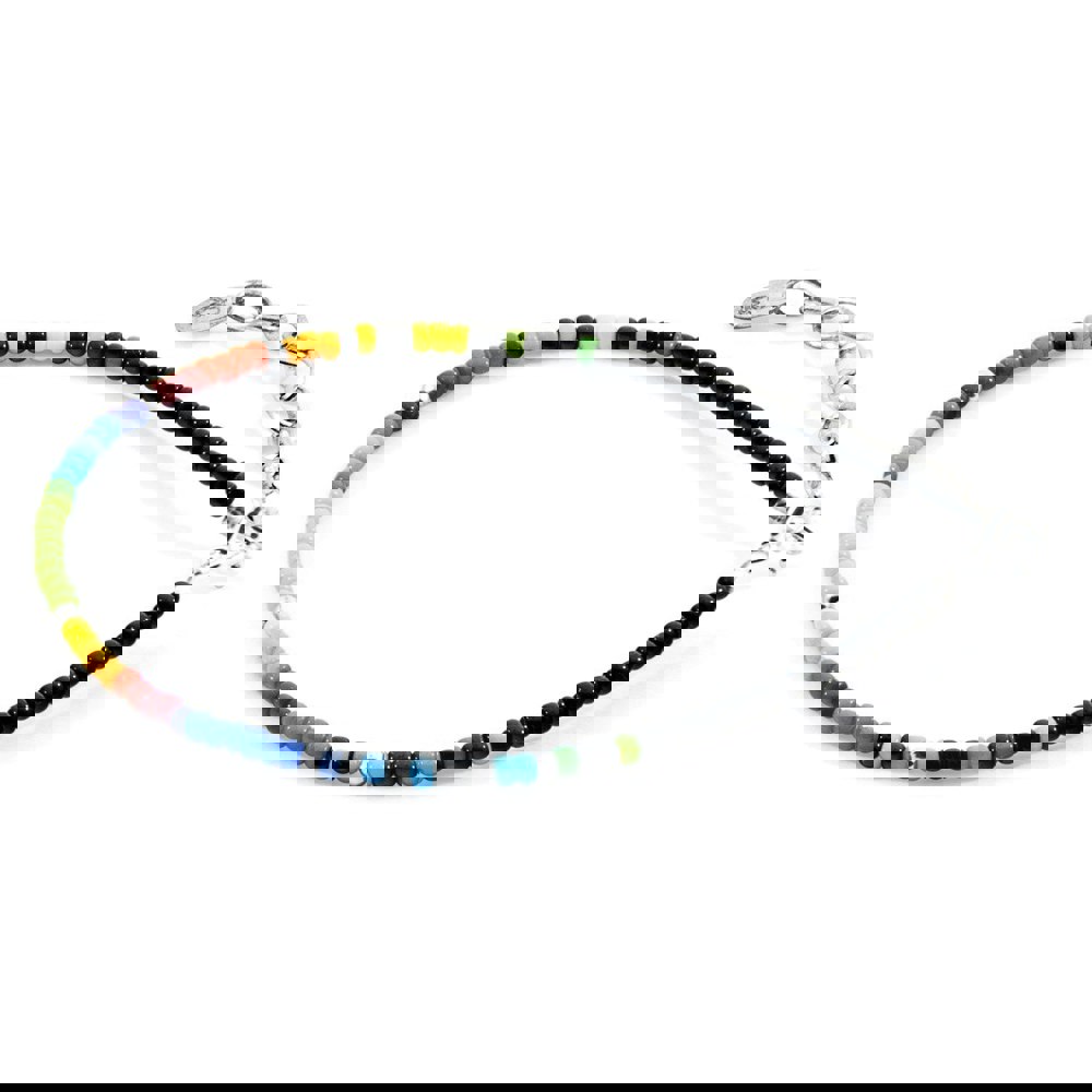 Anchor & Crew Multicoloured - Black Paulina Silver and Miyoko Glass Bracelet