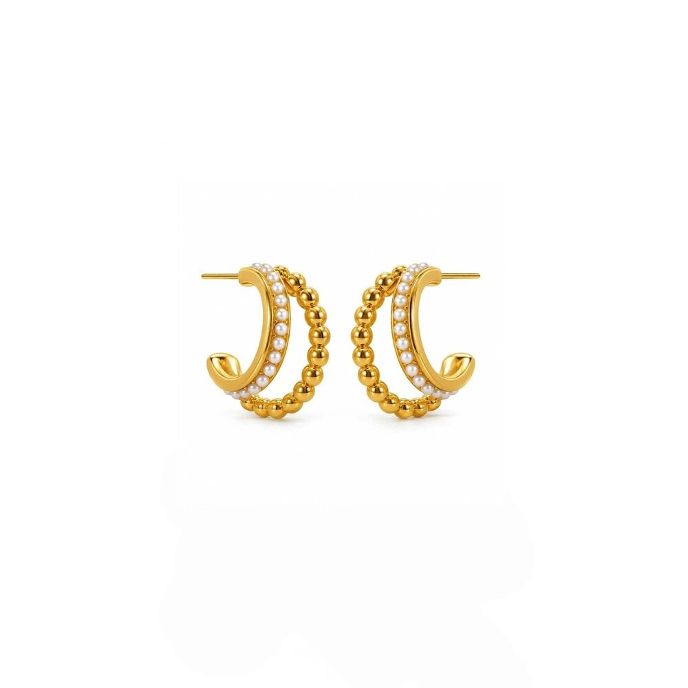 Luxe Tones Nora Luxe 18k Gold Plated Pearl Double Hoop Earrings