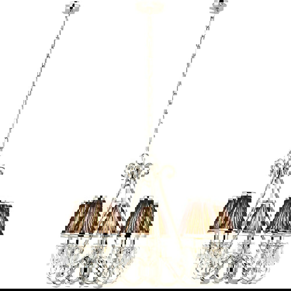 Esher Ceiling Pendant Chandelier Nickel Crystal & Black Shades 5 Lamp Light Loops