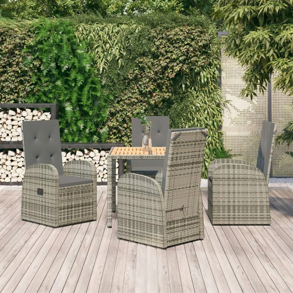 Berkfield 5 Piece Garden Dining Set Grey Poly Rattan&Solid Wood Acacia