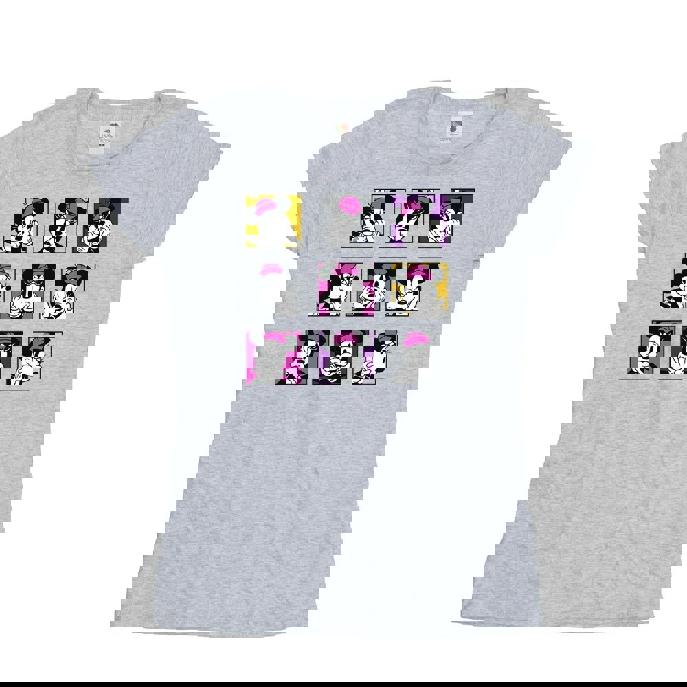 Disney Womens/Ladies Minnie Mouse Squares Cotton T-Shirt - Sports Grey