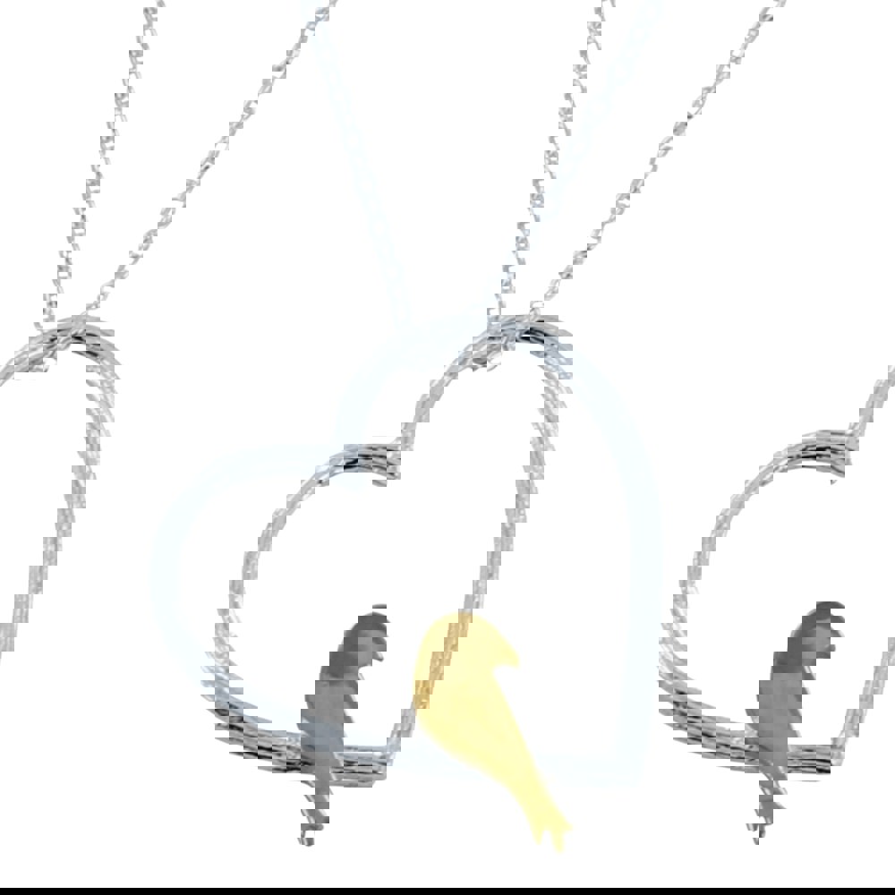 Sterling Silver and 18ct Gold plate Bird In Heart Necklace - Reeves & Reeves