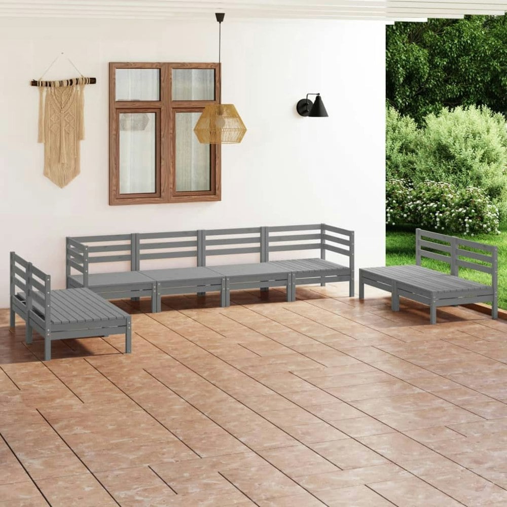 Berkfield 8 Piece Garden Lounge Set Grey Solid Pinewood