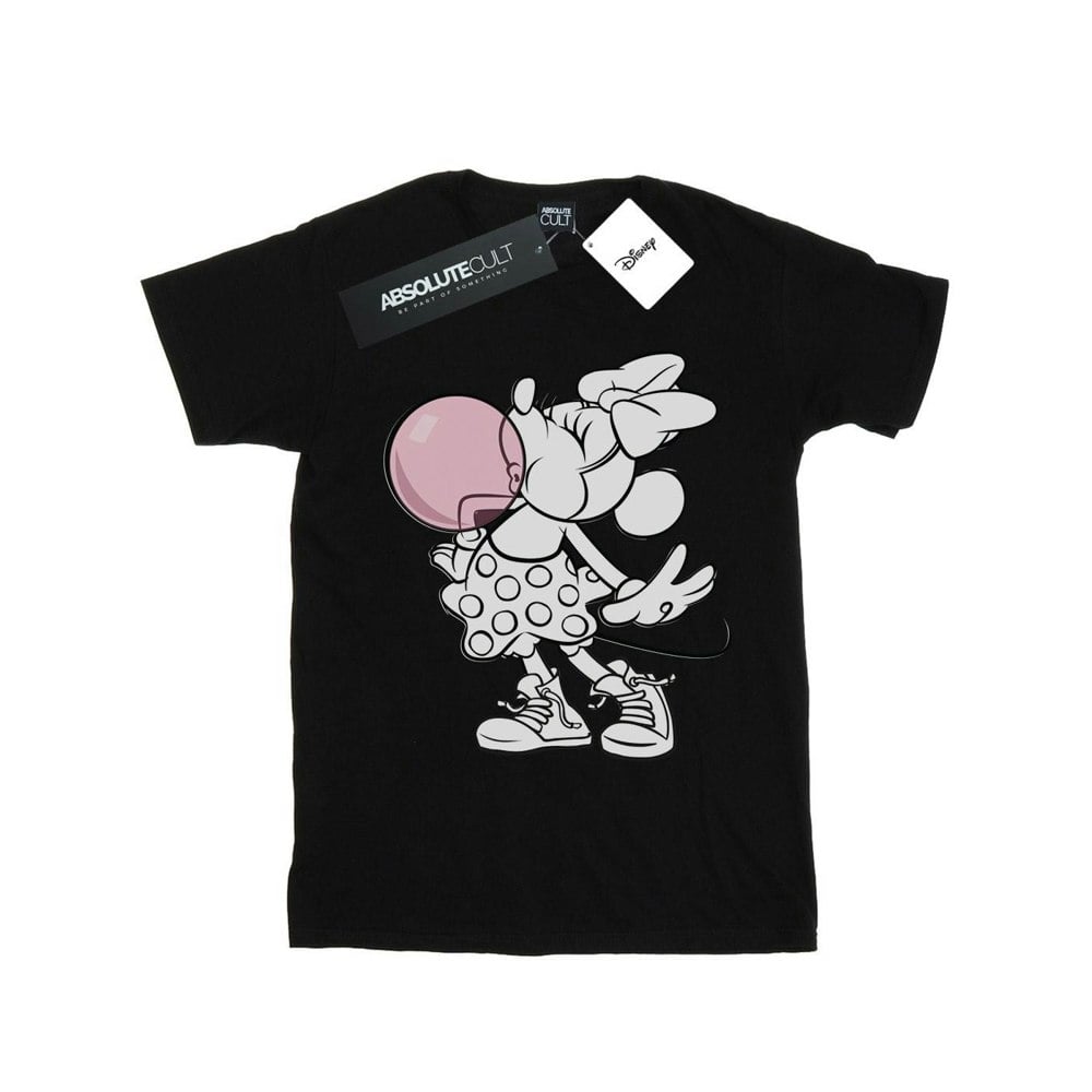 Disney Womens/Ladies Minnie Mouse Gum Bubble Cotton Boyfriend T-Shirt - Black