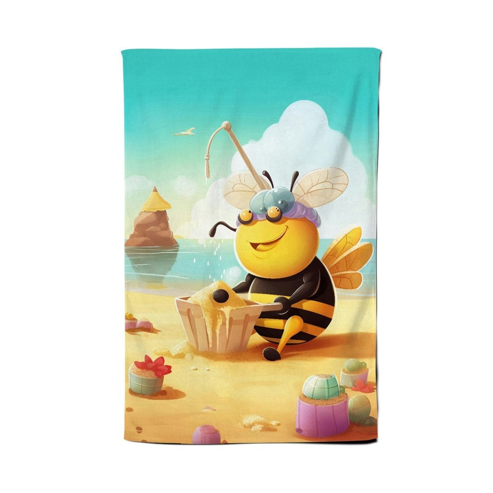 Warren Reed Bumblebee On A Beach Holiday Tea Towel