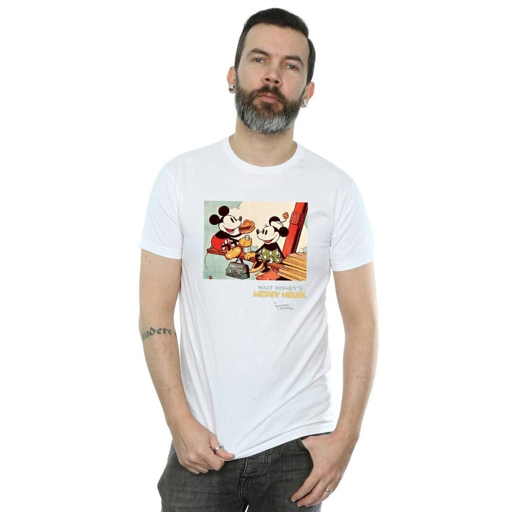 Disney Mens Mickey Mouse Building A Building T-Shirt - White